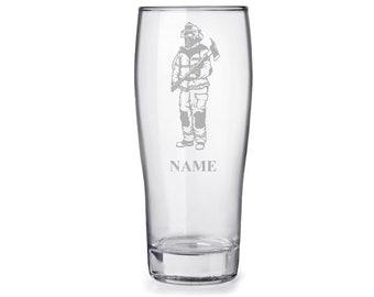 Beer glass personalized with engraving and name, with fireman fireman motif v3