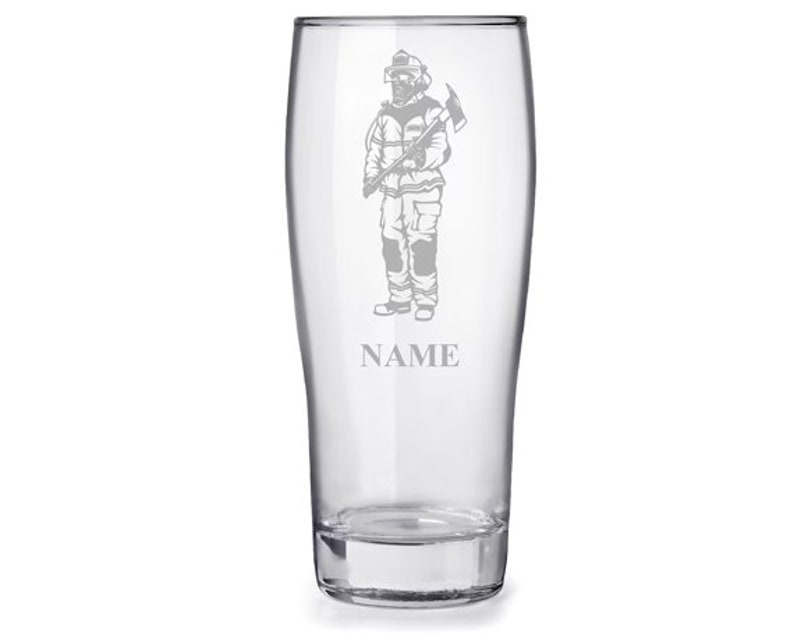 Bierglas mit gravur und name personalisiert, mit feuerwehr feuerwehrmann motiv v3 Bild 1