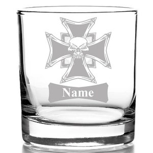 Whisky glass with engraving, personalized with name gift for men whiskey glass skull design 4