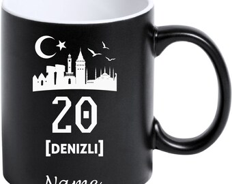 Tasse kaffeetasse kahve cay bardagi bardak   schwarz türkei flagge  20 denizli