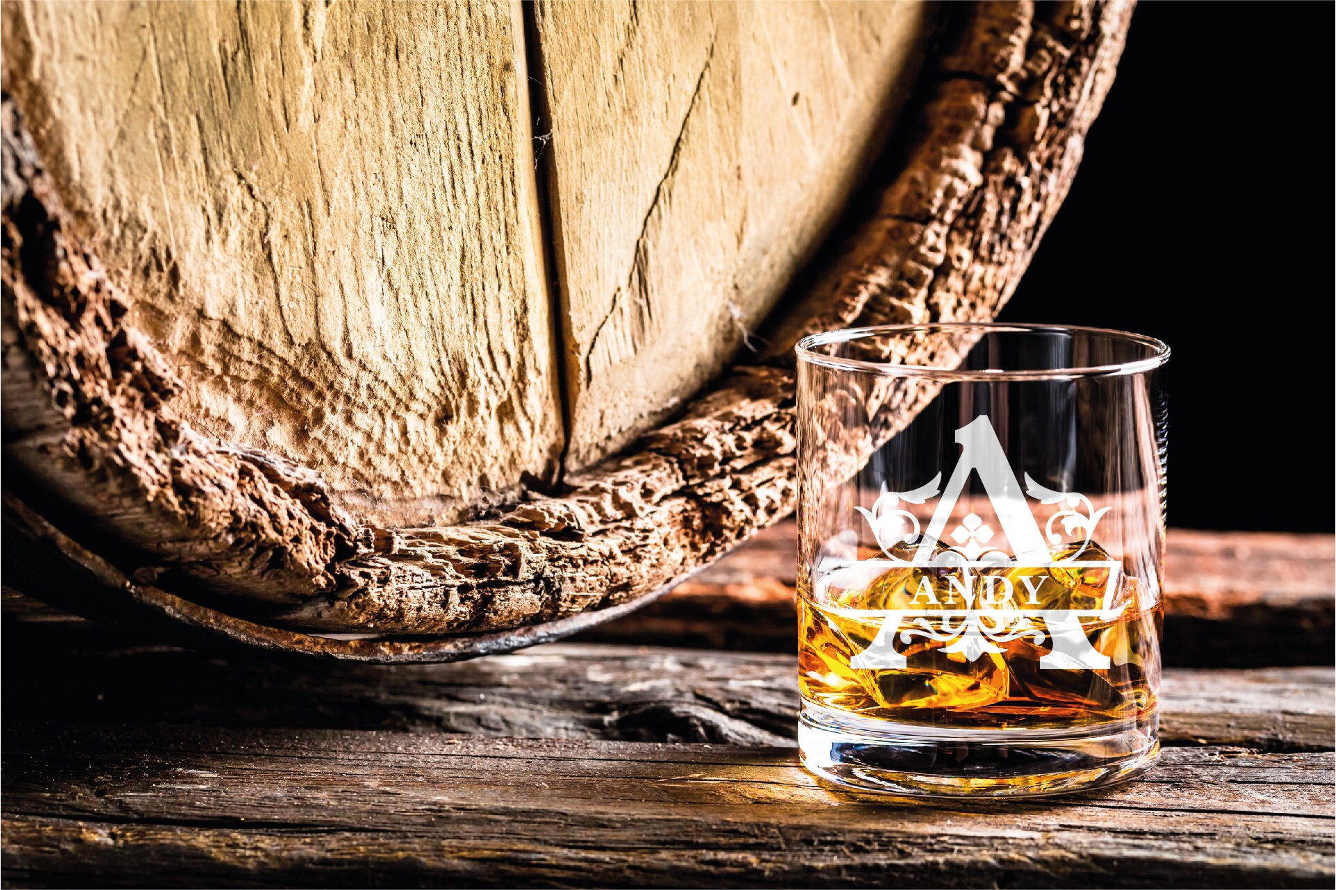 Set di 2 bicchieri da whisky personalizzati, 1 botte in legno di quercia da 3000 ml e 1 bicchiere da whisky da 320 ml, con rubinetto e capezzolo in legno, scotch