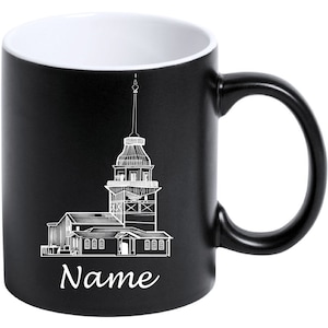 Tasse kaffeetasse kahve cay bardagi bardak hediye kiz kuelsi istanbul matt schwarz türkei matt schwarz