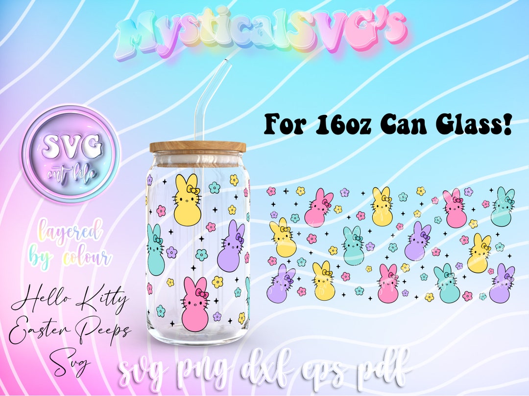 Easter Peeps Kawaii Kitty Bunny 16 Oz Libbey Can Glass Svg Png Wrap ...
