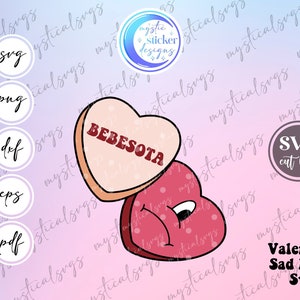 Valentine Bebesota Heart Cookies Svg Png, Valentine’s Day Svg, Bad Bunny Svg, Heart Svg, Sad Heart Svg, Svg Files For Cricut, Trendy Png