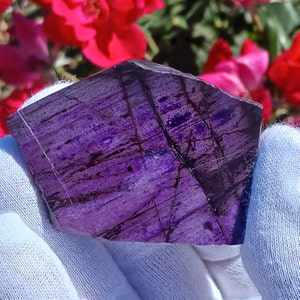 Extremely rare sugilite, 175cts. AAA grade royal purple. Photos taken dry.  Polished both sides to 20000 grit.