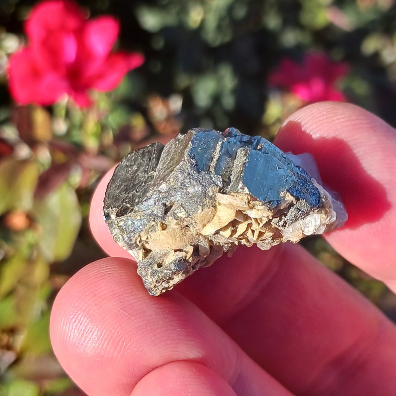 Appealing Rare Cubic Marcasite / Pyrite on Bladed Calcite Miniature Cabinet Specimen ...