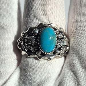 Sterling silver turquoise ring by Darrell Morgan, Sz 11.5 mens ring in NEW condition, no signs of wear.