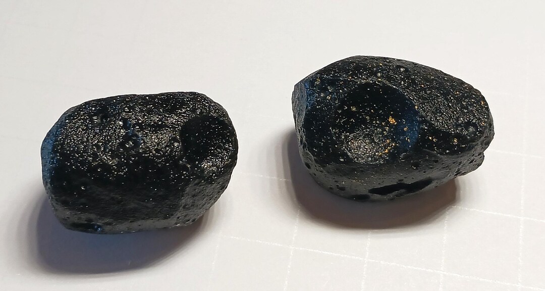 Rare Black Tektite Matched Pair Showing Regmaglypt Patterns, 46g. From ...