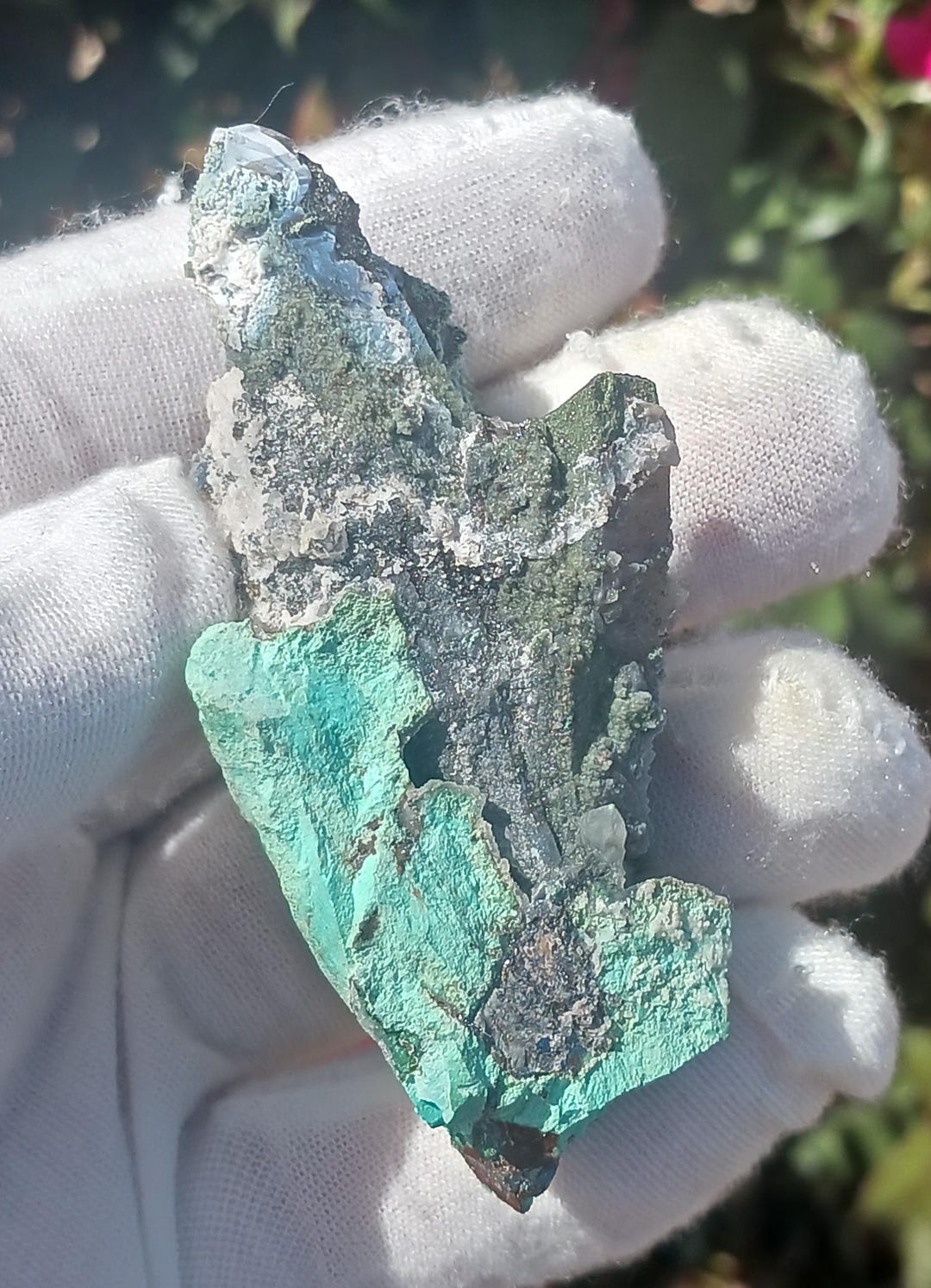 Turquoise Colcite Turquoise on a Cluster of Quartz Points With Copper and Calcite, 67g ...