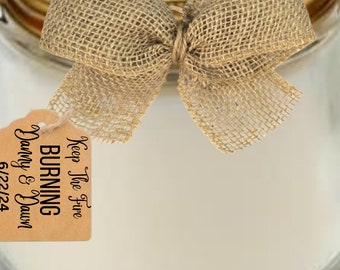 candle wedding favors. stickers on 4 oz  candle or choose the burlap for a more rustic look... beautiful unique favors.