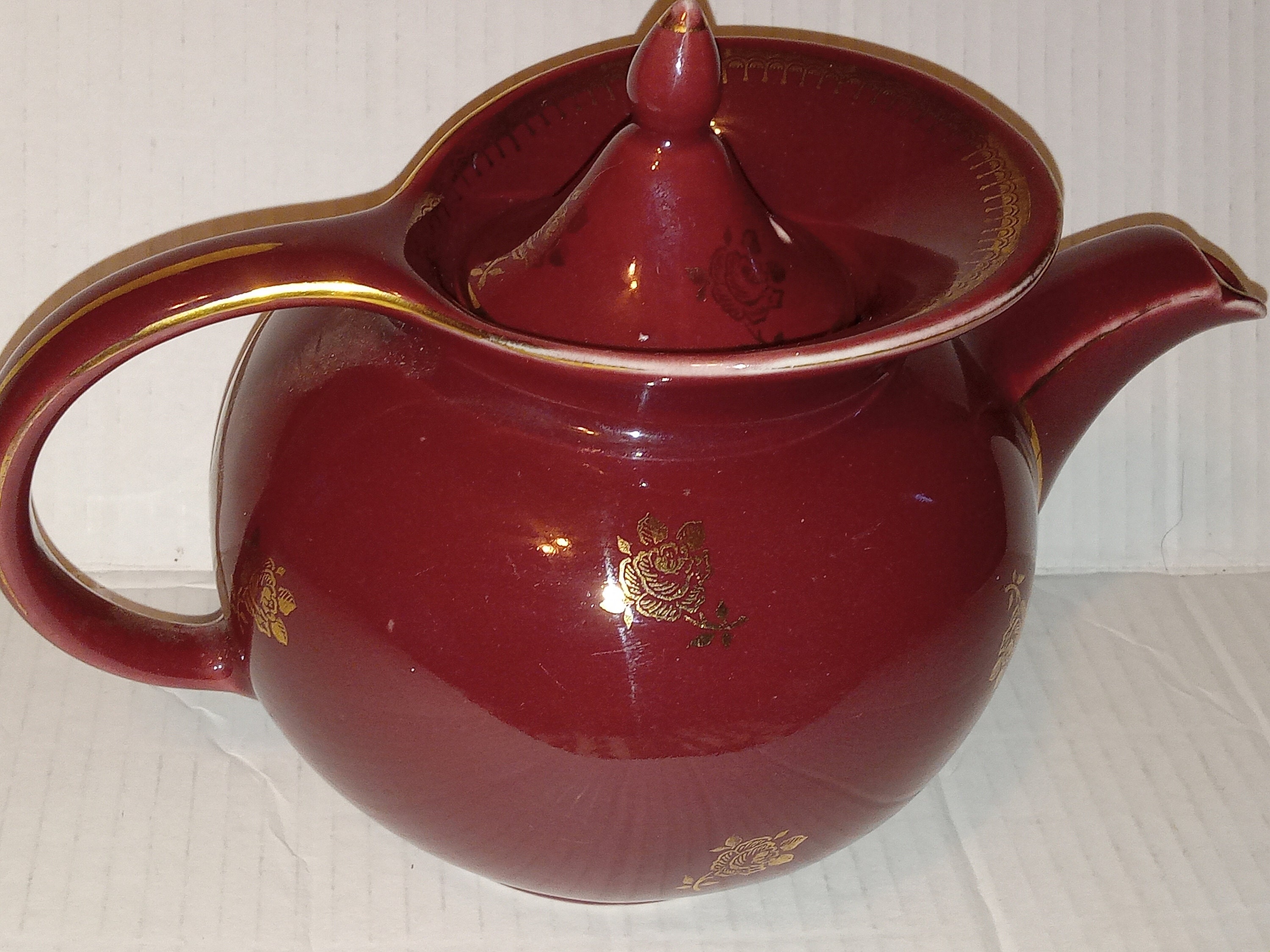 Vintage HALL TEAPOT 6cup Made in USA Maroon Dark Mauve Mid Century