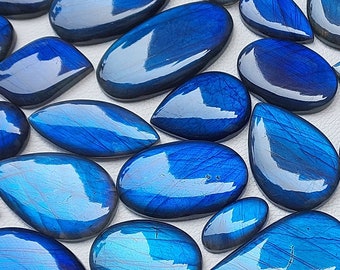 Top Quality! Blue Labradorite, Full Blue Flashy Mix Shape & Sizes Labradorite Cabochons Lot, Best For Jewelry, At Wholesale Price.