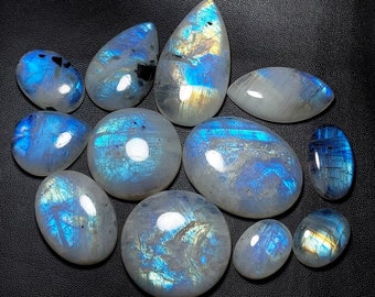 Natural Rainbow MOONSTONE CABOCHON Mix Shape Gemstone Blue And Multifire Fire Moonstone Cabochon Gemstone for Jewelry Making