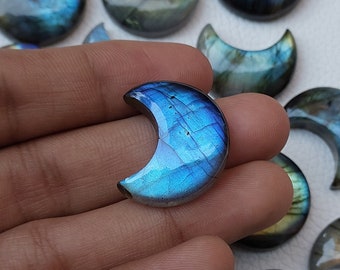 Crescent Moons! Labradorite Cabochon, Blue, Green, Golden Multi Flashy 25 MM Moon Shape Loose Labradorite Cabochons Lot, At Wholesale Price.