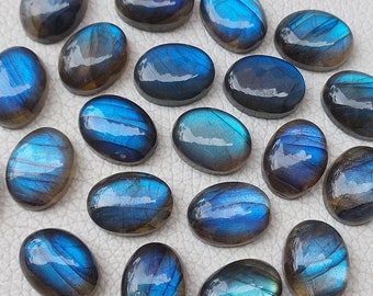 Blue Flashy Oval Labradorite Cabochon, AAA+ Labradorite Cabochon: Natural Oval Gemstone, Calibrated Flat Back Gemstone for Jewelry Making