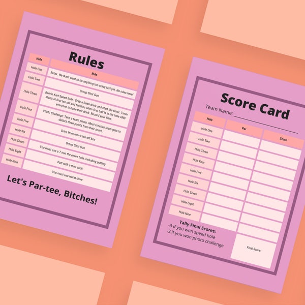 Bachelorette Golf Game DIGITAL print, Score Card and Rules