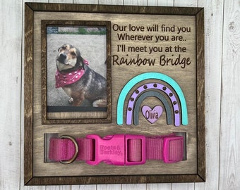 Pet memorial picture frame, dog memorial, cat memorial, rainbow bridge picture frame, collar holder picture frame, dog memorial