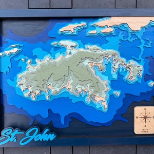 St. John Landkarte, Santa John, Amerikanische Jungferninseln, Karibik, Tiefenstruktur, Holzkarte, Holzkarte, Holzkarte