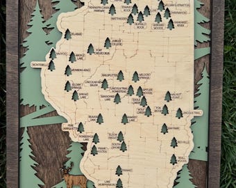 Illinois State Parks, map, State parks Travel map, parks, wood map, Personalized US Travel Tracker, Camping Decor, hiking, personalized gift