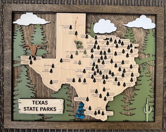 Texas State Parks Map, State parks Travel map, parks, wood map, Personalized US Travel Tracker, Camping Decor, personalized gift