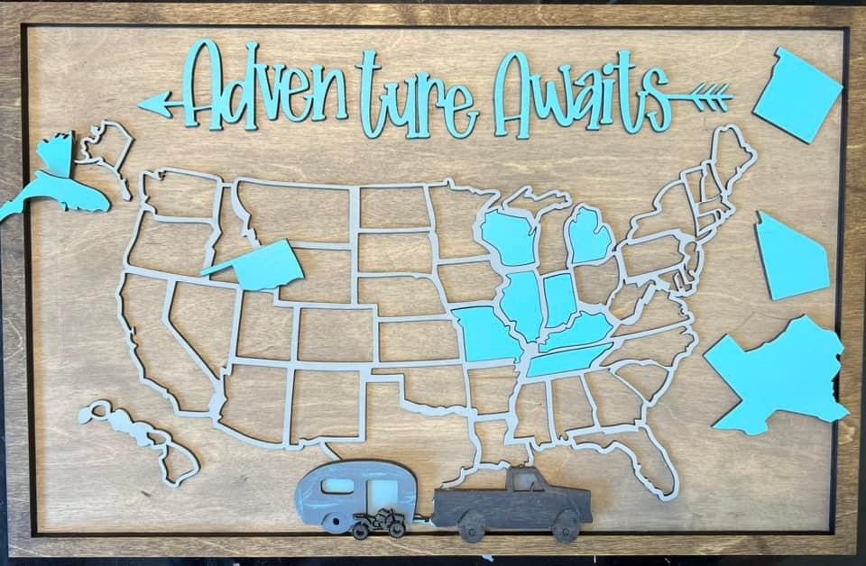 Travel map,camping map,US travel map,50 states map, add a state once you visit, family road trip tracker, adventure map, gift for traveler