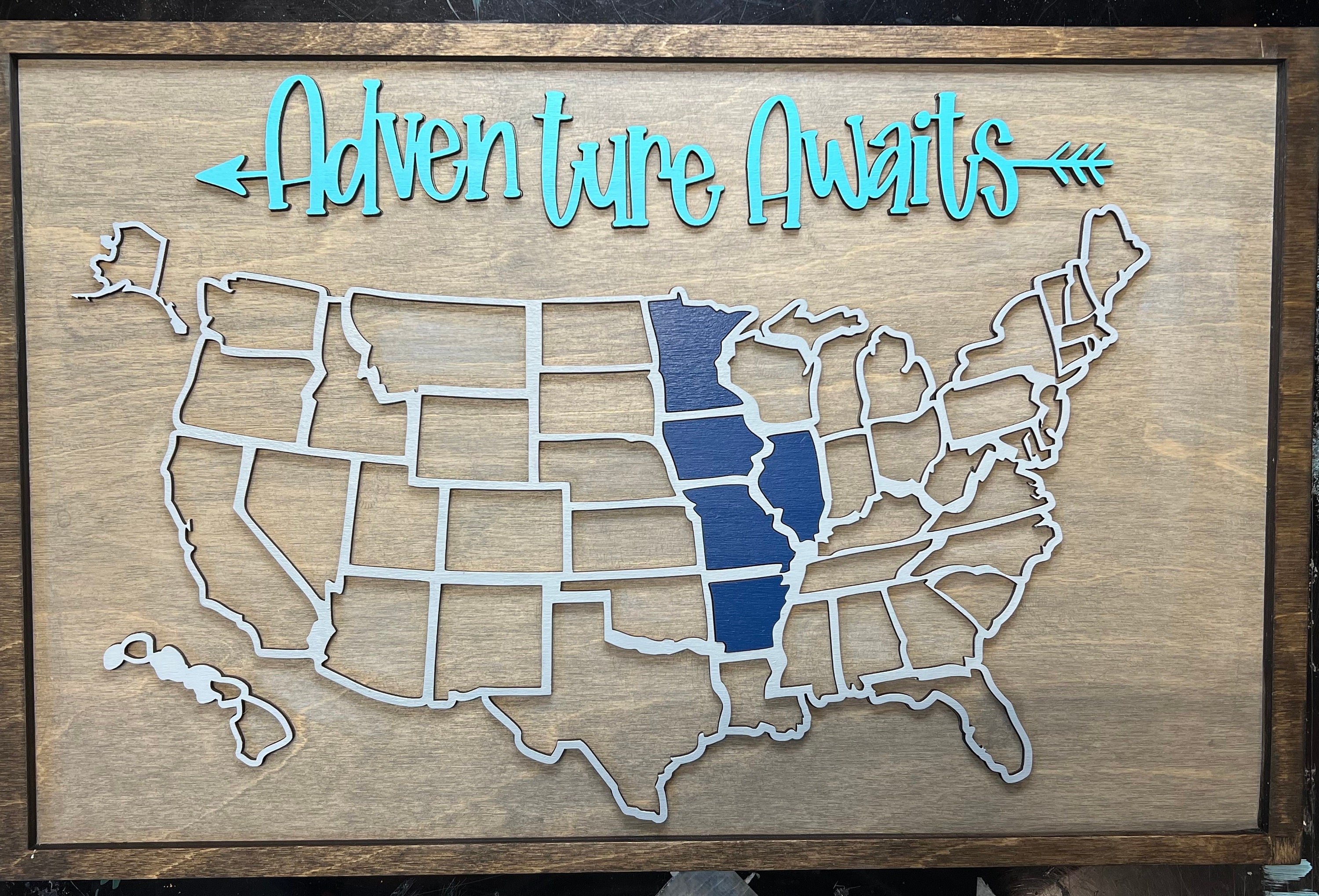 Travel map,camping map,US travel map,50 states map, add a state once you visit, family road trip tracker, adventure map, gift for traveler