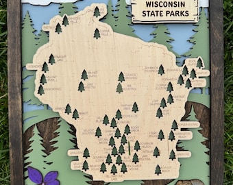 Wisconsin State Parks Map, State parks Travel map, parks, wood map, Personalized US Travel Tracker, Camping Decor, hiking, personalized gift