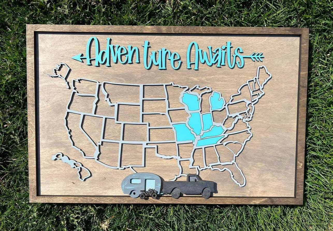 Travel map,camping map,US travel map,50 states map, add a state once you visit, family road trip tracker, adventure map, gift for traveler