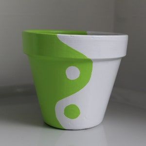 6 Inch Green and White Yin Yang Hand Painted Planter