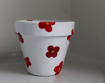 Maceta de flores rojas de 6 pulgadas pintada a mano