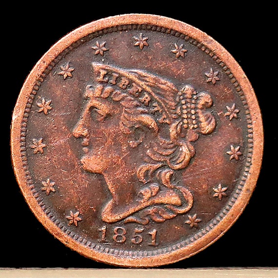 1851 Braided Hair Half Cent Copper Coin - Circulated