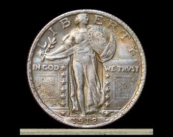 1917 - 1918 - Moneda de novedad plateada chapada en plata de un cuarto de dólar Standing Liberty (S) - Ficha de reedición moderna