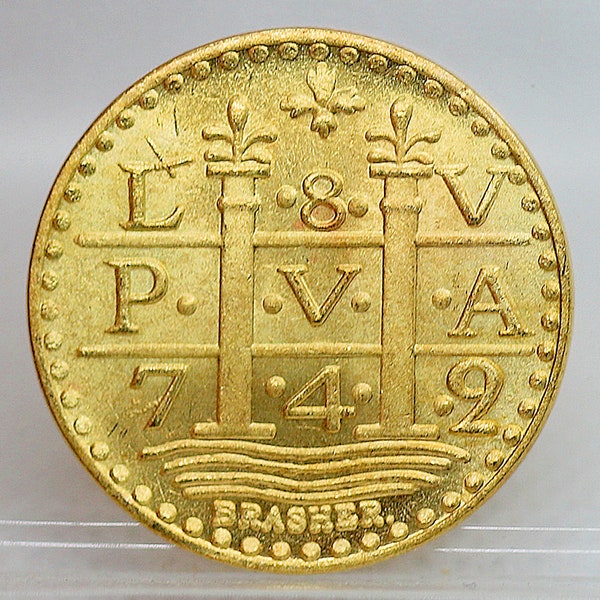 1742 (1786) Brasher Lima, Peru Style Doubloon 8 Gold Escudos Coin - Gold Plated