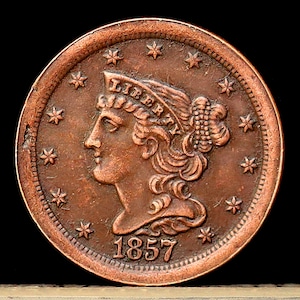 1857 Braided Hair Half Cent Copper Coin Circulated 