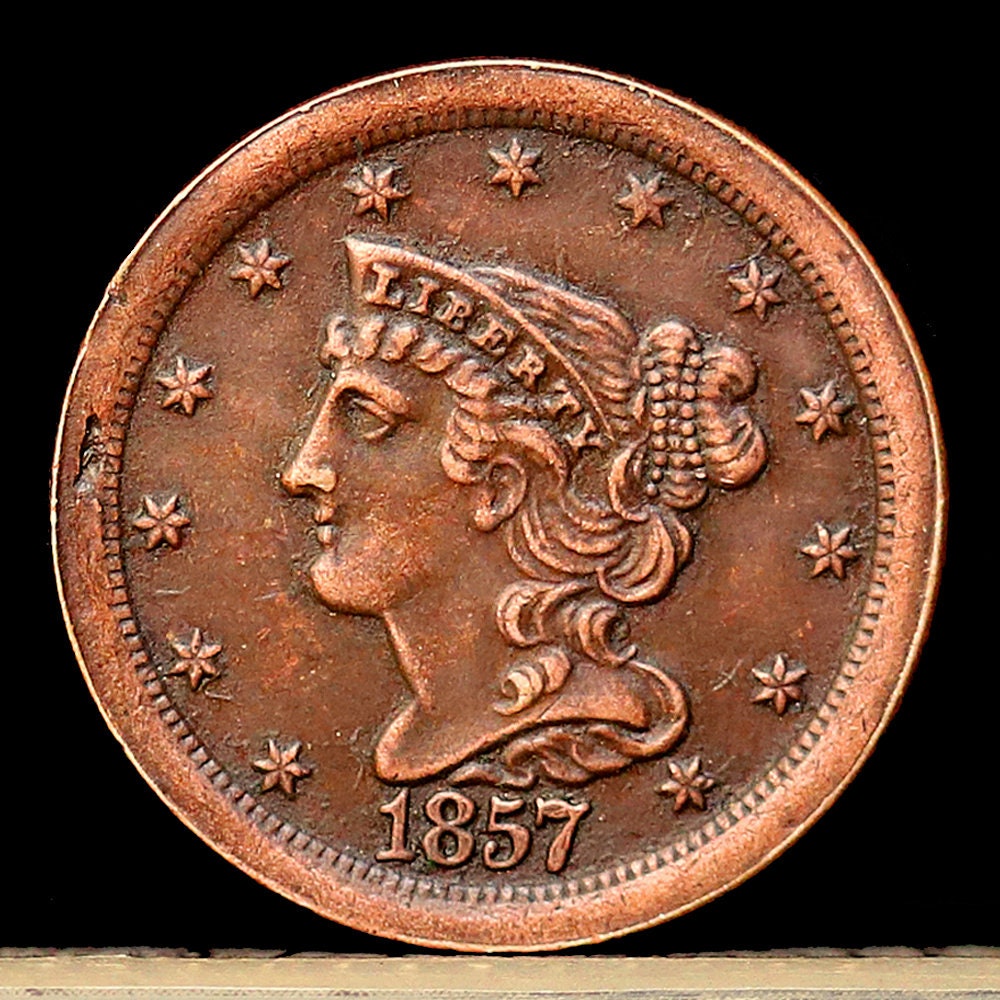 1857 Braided Hair Half Cent Copper Coin Circulated 