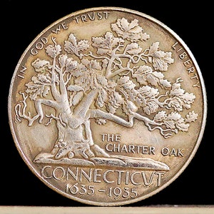 1935 Connecticut Commemorative Half Dollar Silver Plated Coin - Circulated