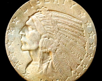 1913 Indian Head 5 Five Dollar Half Eagle Gold Plated Coin - Uncirculated