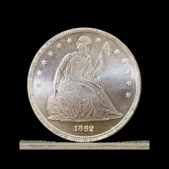 1862 Seated Liberty Dollar Silver Plated Novelty Coin Modern