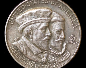 1924 Huguenot Commemorative Half Dollar Silver Plated Coin  - Circulated