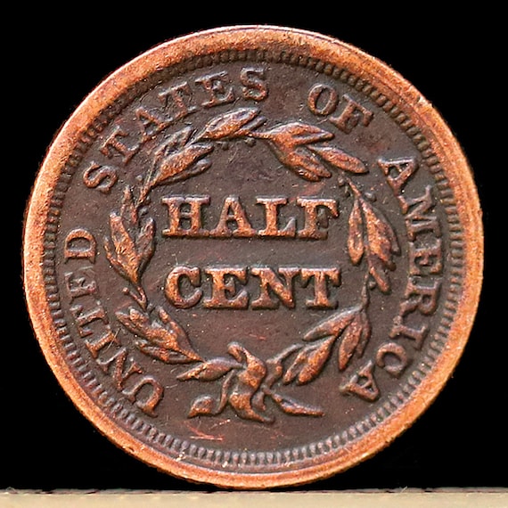 1851 Braided Hair Half Cent Copper Coin - Circulated