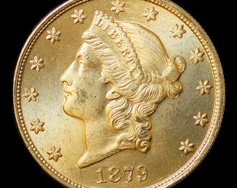 1879 Twenty Dollar Liberty Double Eagle Gold Plated Novelty Coin Modern Restrike