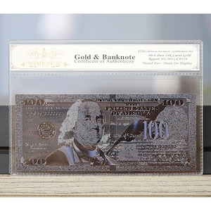 100mg 24K Black Gold 2009 100 Dollar Bill Federal Reserve Banknote White COA