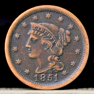 1851 Braided Hair Liberty Head Large Cent - Circulated