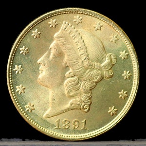 1891 Twenty Dollar Liberty Double Eagle Gold Plated Coin - Uncirculated