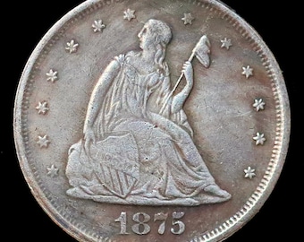 1875-CC Seated Liberty 20 Twenty Cent Piece Silver Plated Coin - Circulated