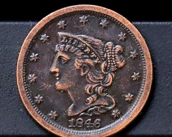 1857 Braided Hair Half Cent Copper Coin Circulated 