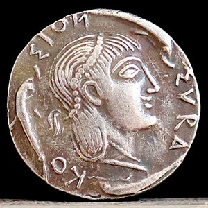 475-450 BC Ancient Greek Coin Nymph Arethusa Sicily - Silver Plated Tetradrachm 18mm