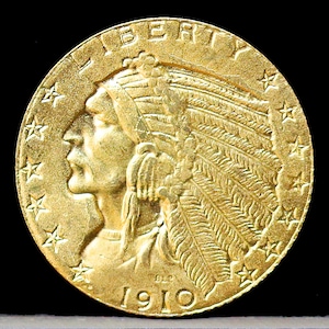 1910 Indian Head 5 Five Dollar Half Eagle Gold Plated Coin - Uncirculated