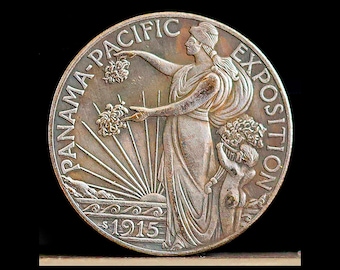 Moneda conmemorativa de medio dólar de Panamá Pacífico de 1915 bañada en plata, reimpresión moderna