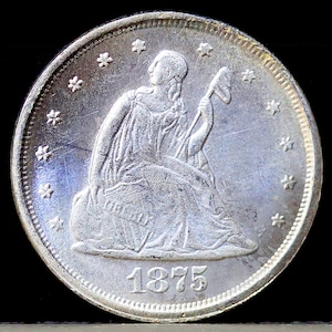 1875-S Seated Liberty 20 Twenty Cent Piece Silver Plated Coin - Uncirculated